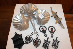 Serving Dish with Trivets, Match Holder & Nut Cracker