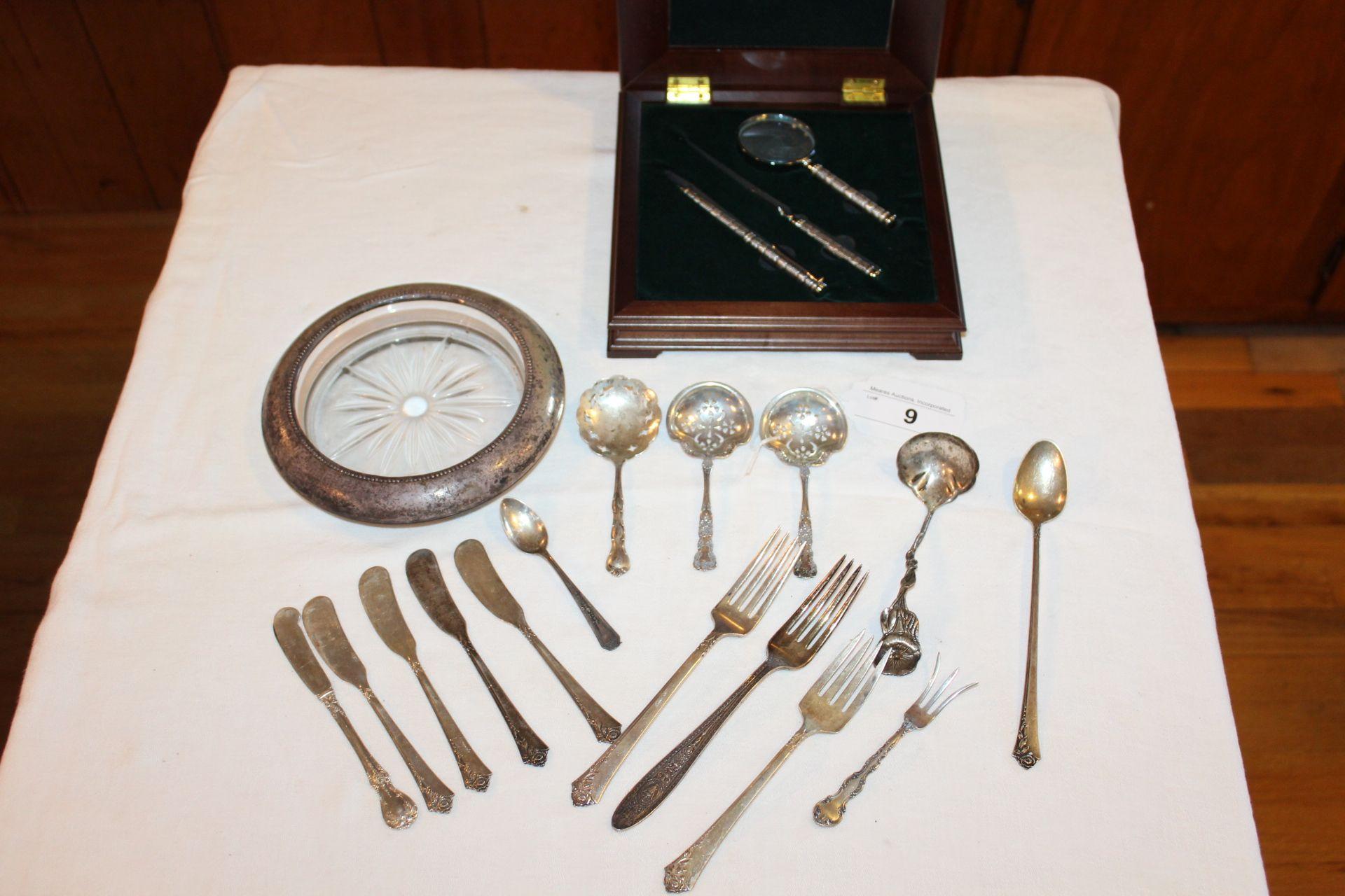 Sterling Silver Flatware and Sterling Rim Ash Tray.