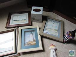 Large lot of lighthouse prints and decorative items