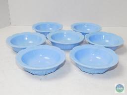 Lot of 7 Blue-Milk Glass Dessert Bowls