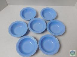 Lot of 7 Blue-Milk Glass Dessert Bowls