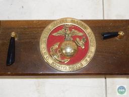 Lot 4 US Marine Mugs, Pen Holder, Pin, Flashlight & Tin