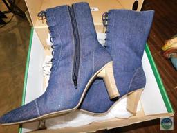 Womens Denim High Heel Boots Size 8