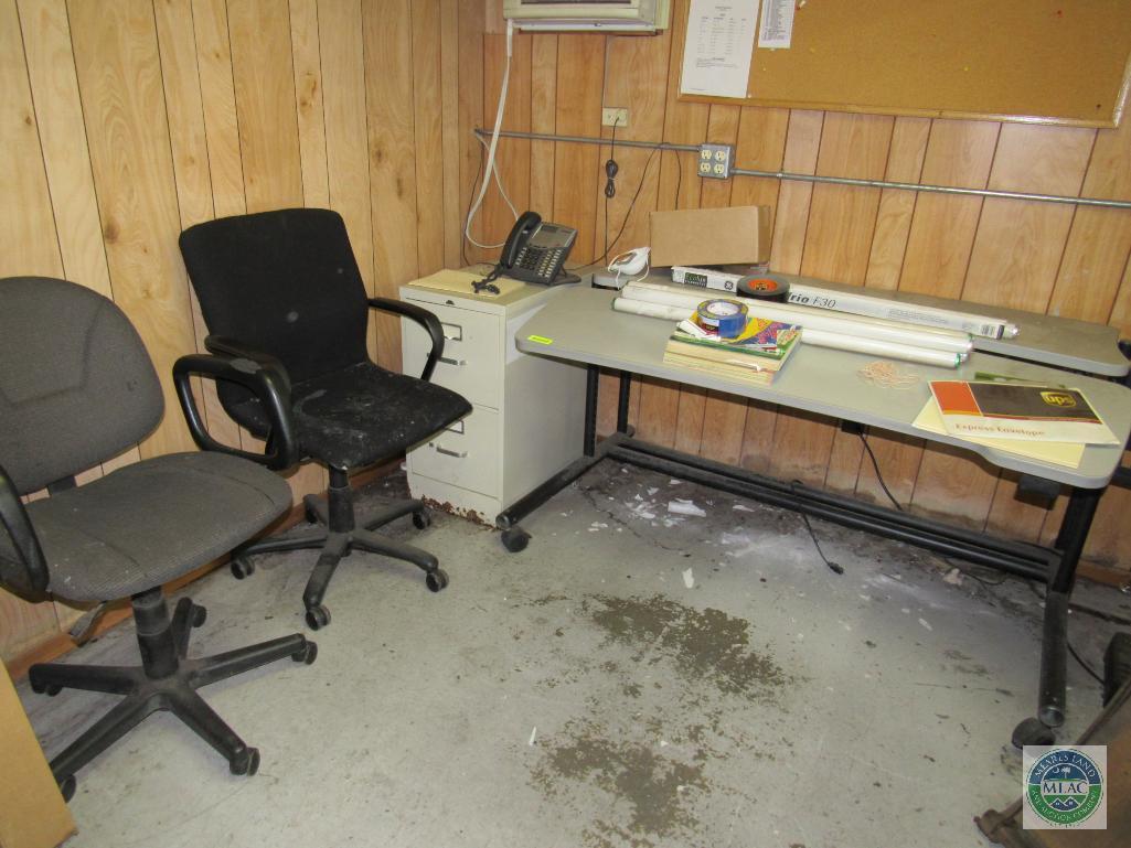 Work station - rolling chair - two-drawer file cabinet - light bulbs