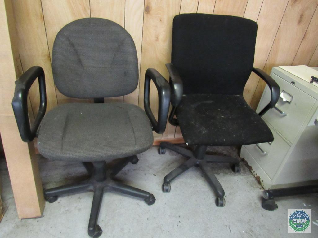 Work station - rolling chair - two-drawer file cabinet - light bulbs