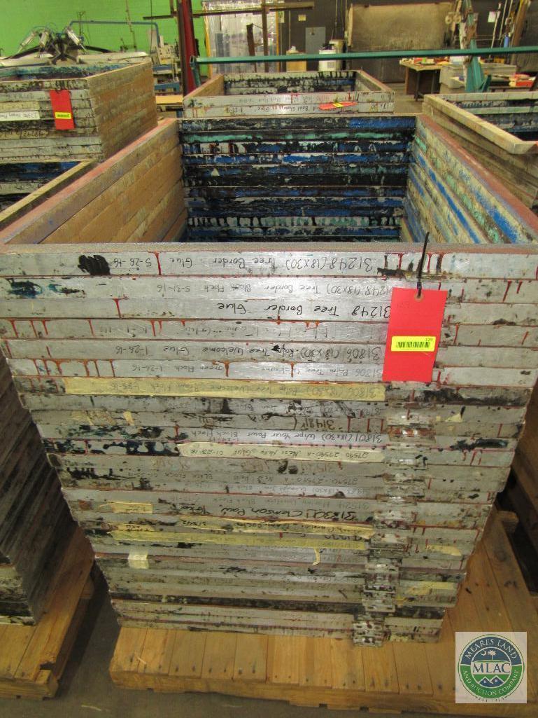 Pallet of 30 aluminum MC Flock screen print frames - 51 x 36.5 inches