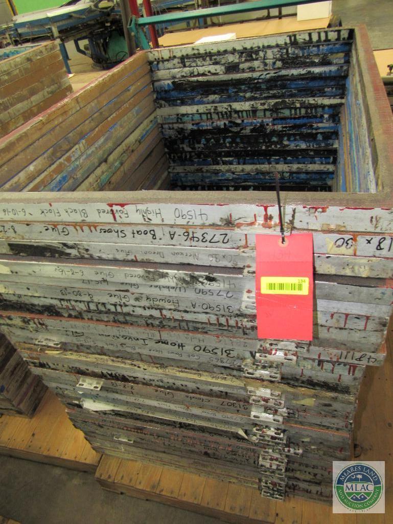 Pallet of 31 aluminum MC Flock screen print frames - 51 x 36.5 inches