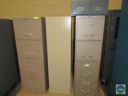 Pallet of three file cabinets and metal shelf cabinet