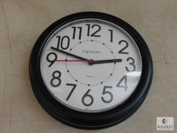 Framed Farmhouse Picture, Metal Plate Rack, Clock, and Mirror