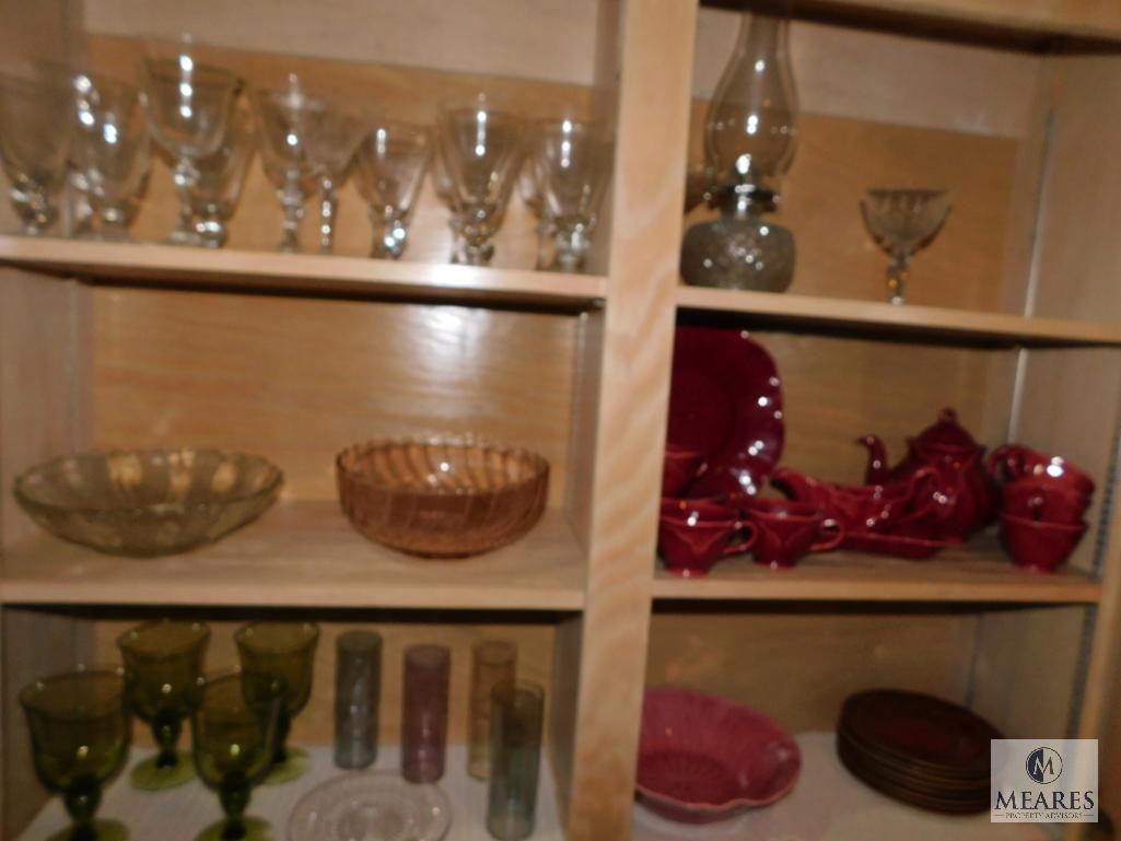 Contents of Kitchen Cabinet - Glassware, Rose Dinnerware, Bowls, etc