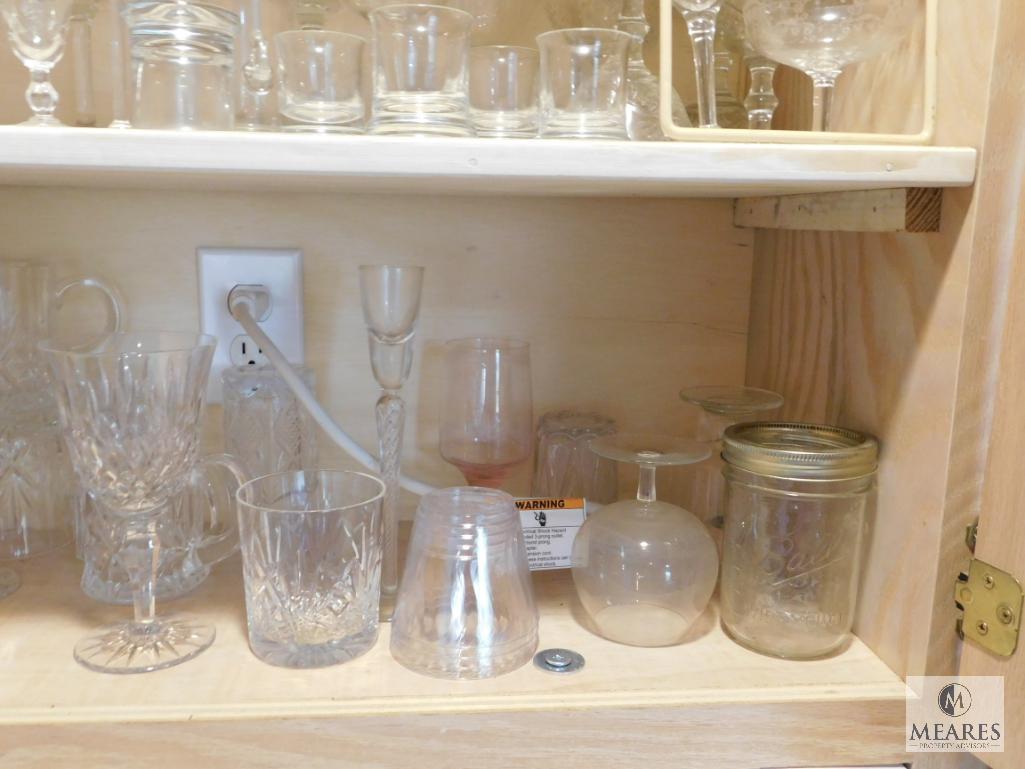 Contents Kitchen Cabinet - Lot Lead Crystal Glasses & Stemware