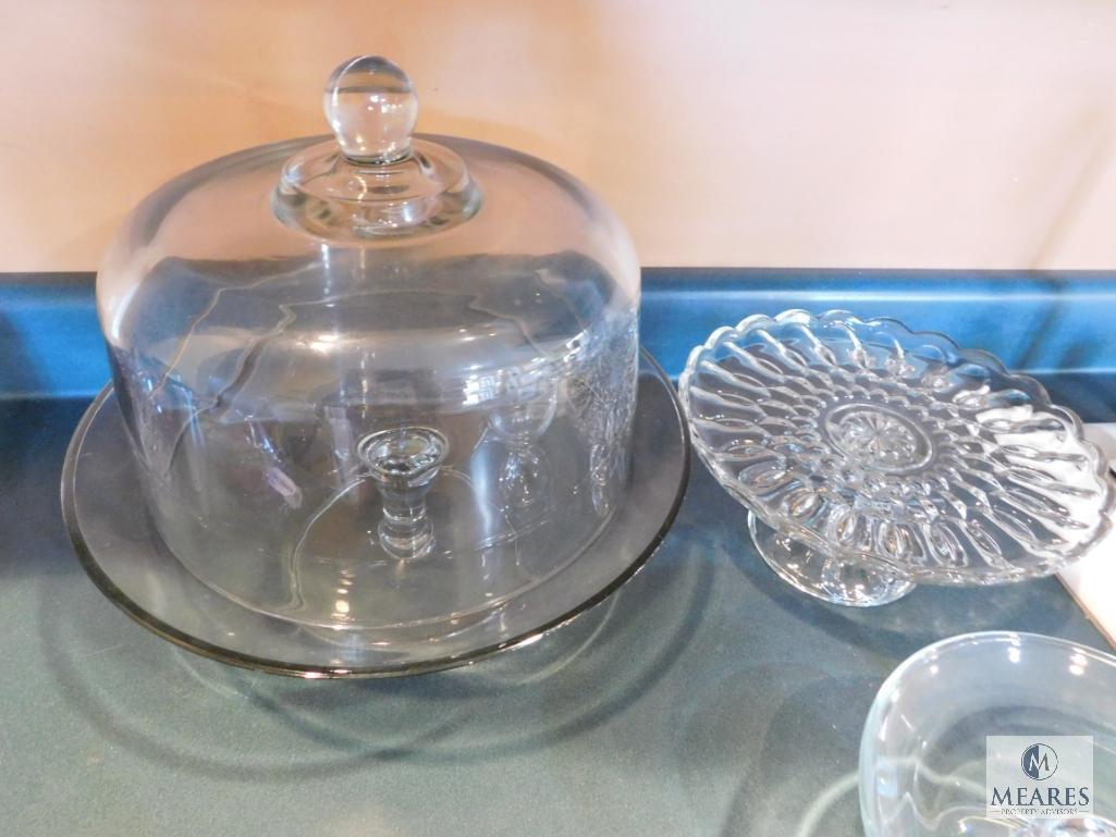 Lot 3 Glass Pedestal Cake / Pie Trays 1 Lid