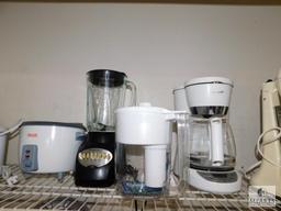 Shelf Lot Appliances Mixer, Coffee Maker, Crock Pots, Water Filter