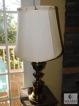 Brass Table Lamp & Metal Table & Metal Plant Stand