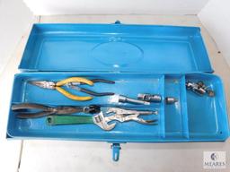 Metal Toolbox with Lot of Tools Hammer Pliers Wrenches +