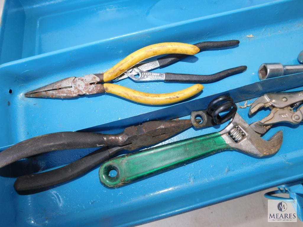 Metal Toolbox with Lot of Tools Hammer Pliers Wrenches +