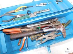 Metal Toolbox with Lot of Tools Hammer Pliers Wrenches +