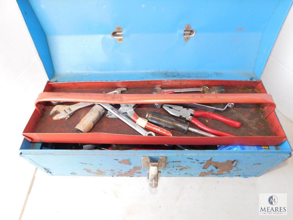 Metal Toolbox with Lot of Tools Wrenches Screwdrivers Hammer +