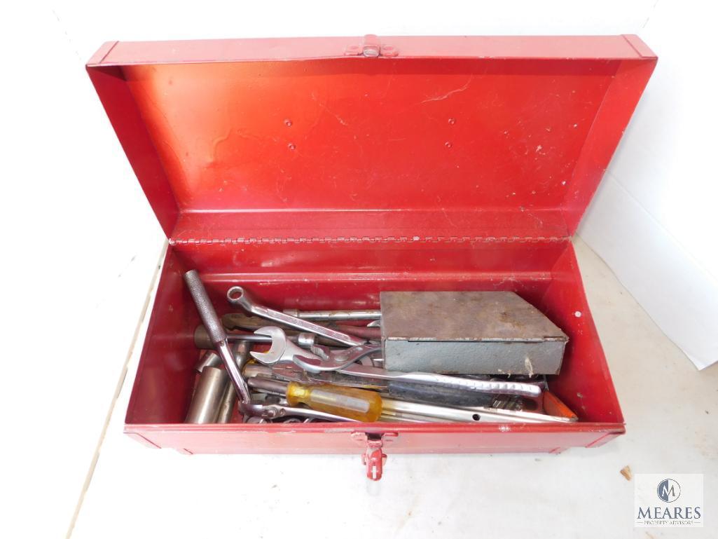 Metal Toolbox with Lot of Tools Screwdrivers Wrenches Sockets Drill Bits +