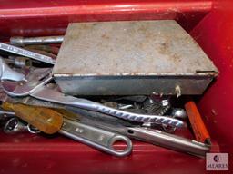 Metal Toolbox with Lot of Tools Screwdrivers Wrenches Sockets Drill Bits +