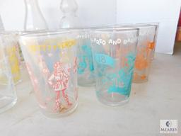 Lot Vintage Milk Bottles & Jelly Jars with Looney Tunes & Other Characters