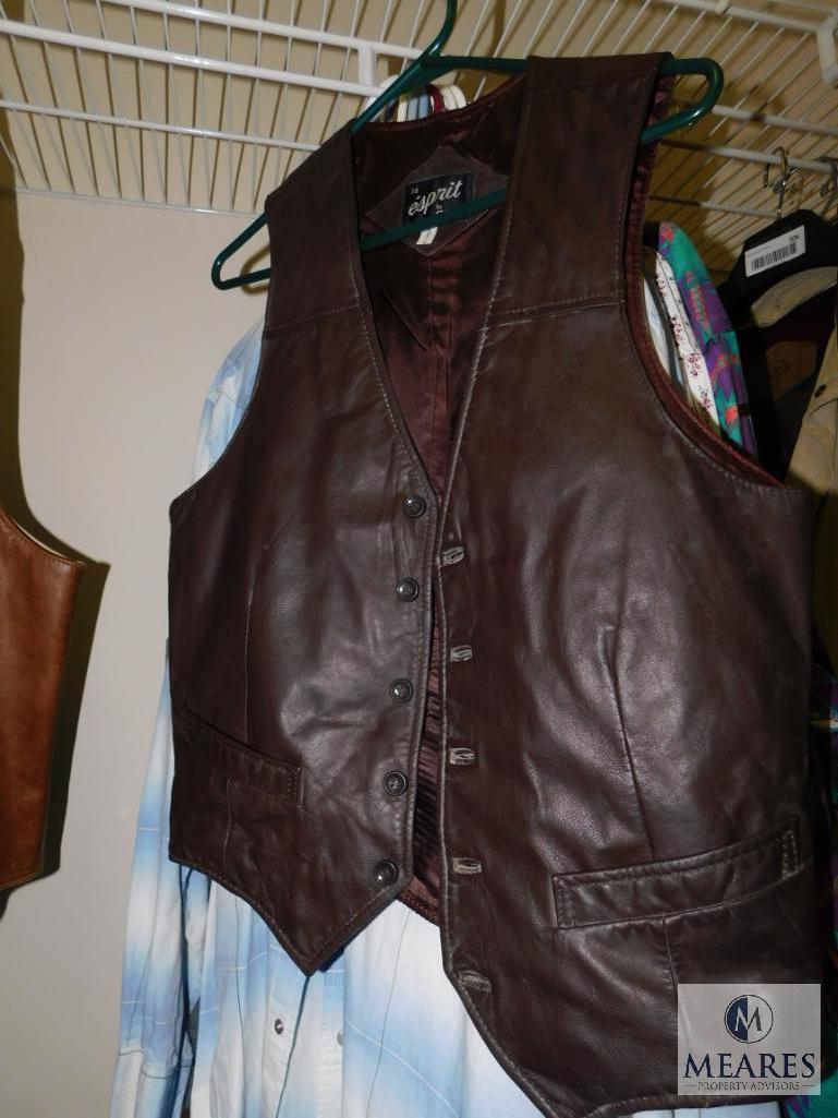 Lot 3 Leather Mens Vests & 6 Western Dress Shirts