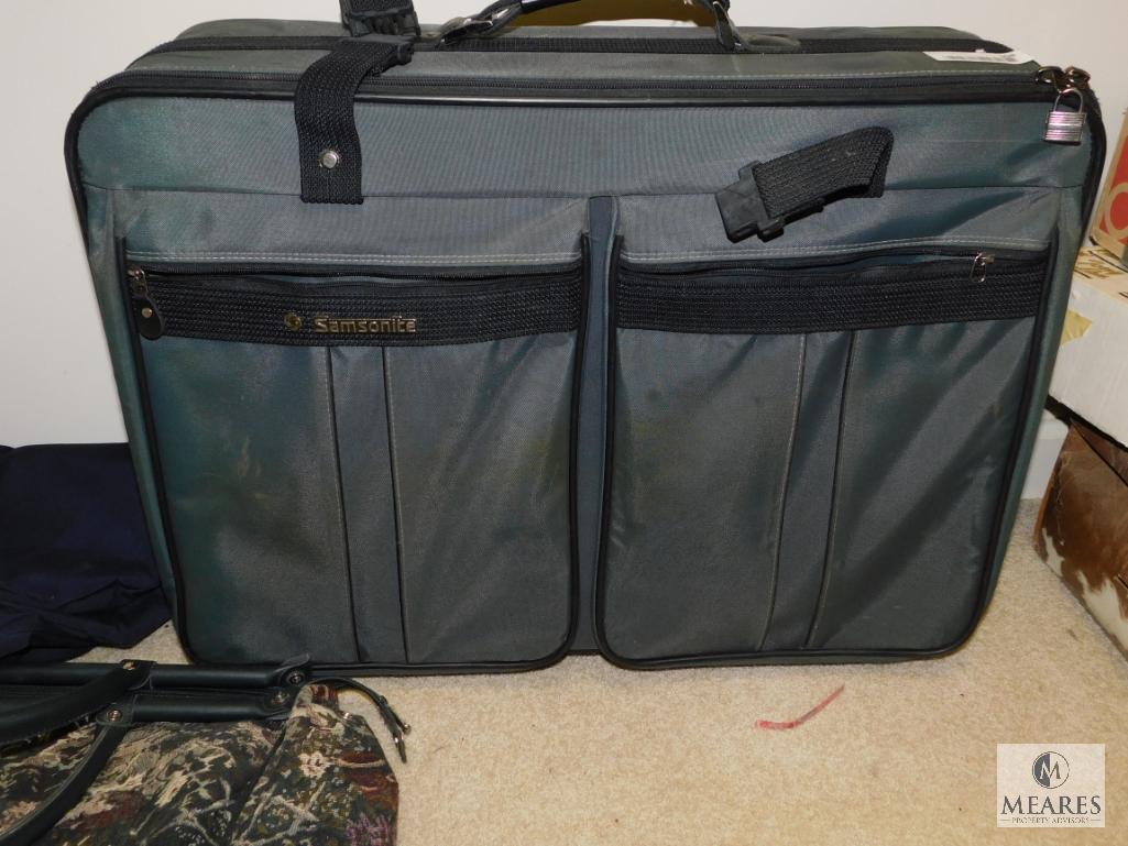 Lot of Travel Bags Samsonite Suitcase, Dress Bag, and Tapestry Bag