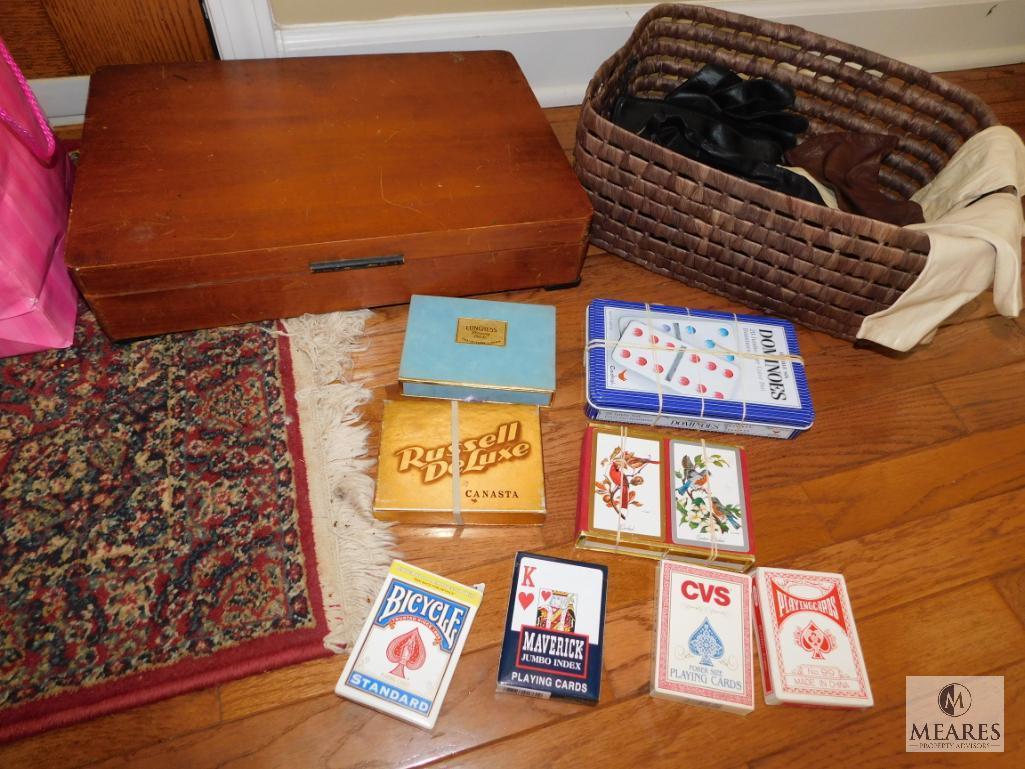 Lot Ladies Leather Gloves & Vintage Playing Cards