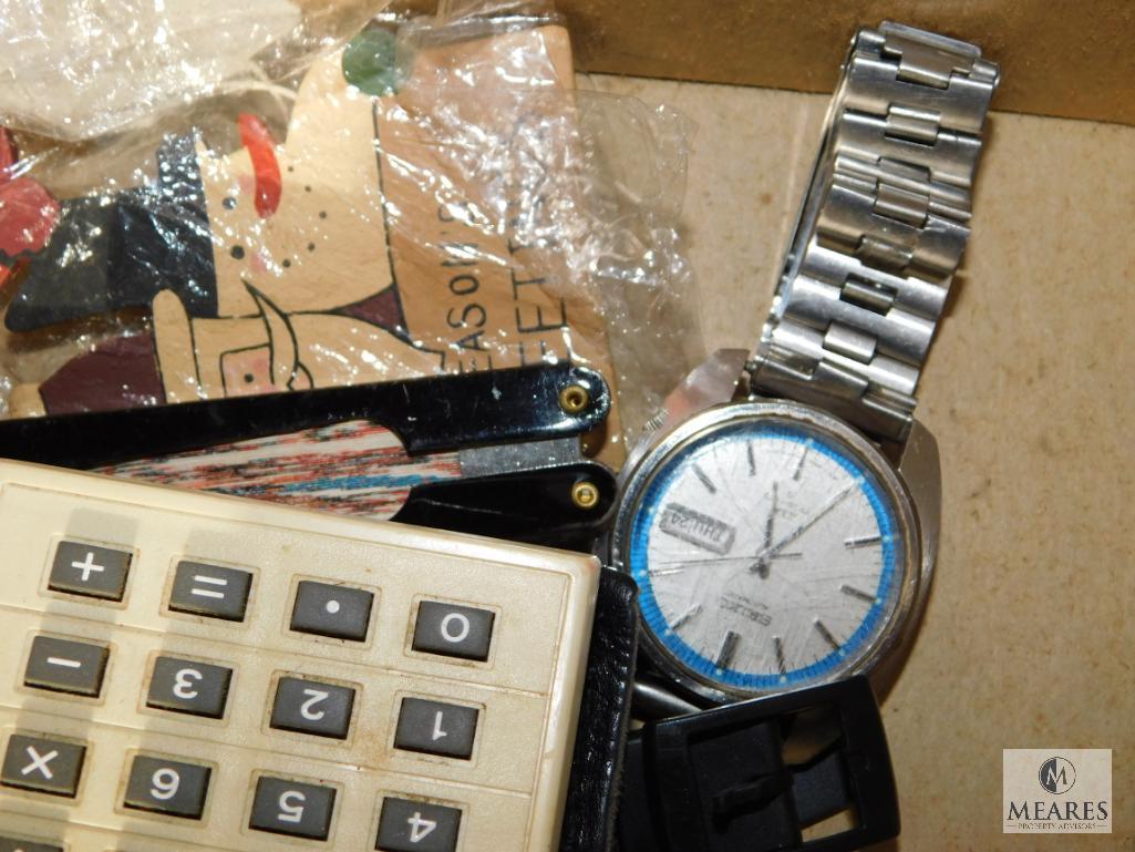 Lot of Watches, Calculators, Sony Digital Camera, Frames, & Trinkets