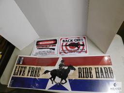 Lot of 4 Posters Route 66, Warning "Back-Off", & Live Free Ride Hard