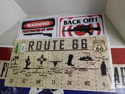 Lot of 4 Posters Route 66, Warning "Back-Off", & Live Free Ride Hard