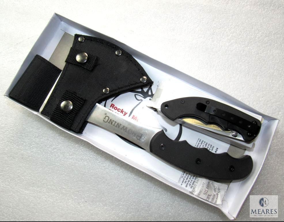 New Rocky Mountain Browning Hatchet w/ Sheath & Pocket Knife Set