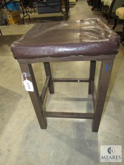 Wood Counter Height Square Stool with Faux Leather Cushion