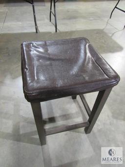 Wood Counter Height Square Stool with Faux Leather Cushion