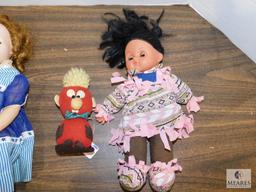 Lot 3 Vintage Dolls 1) Amer Char 1) Indian Plush Doll & 1) Rubber Ball Doll
