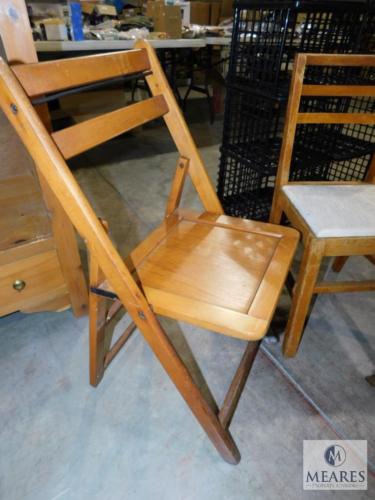 Lot 2 Vintage Wood Chairs 1 Folding and 1 with Vinyl Covered Cushion