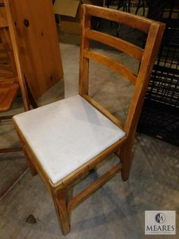 Lot 2 Vintage Wood Chairs 1 Folding and 1 with Vinyl Covered Cushion