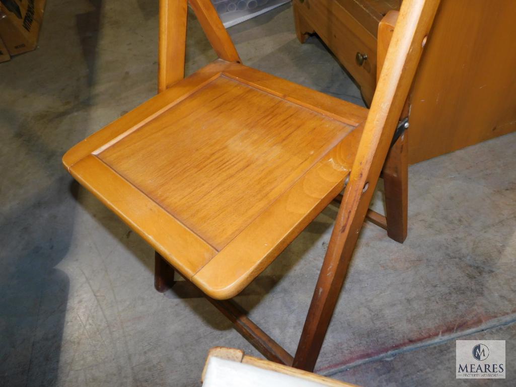 Lot 2 Vintage Wood Chairs 1 Folding and 1 with Vinyl Covered Cushion