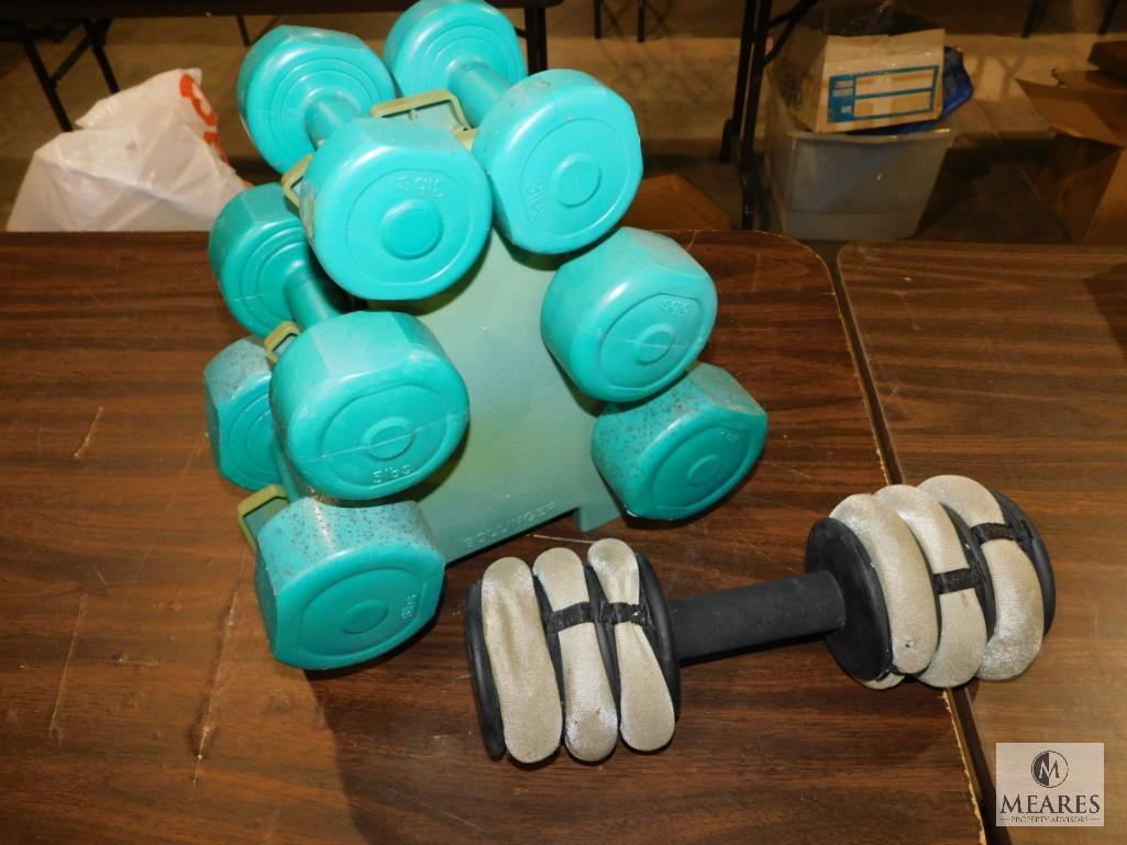 Lot of Exercise Dumbbells 3, 5, and 8 lbs