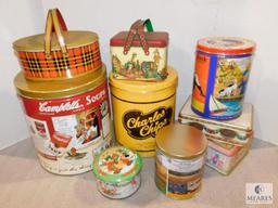 Lot Vintage Style Tin Canisters Campbells Charles Chips Cane Patch Syrup Oreos Coca Cola +