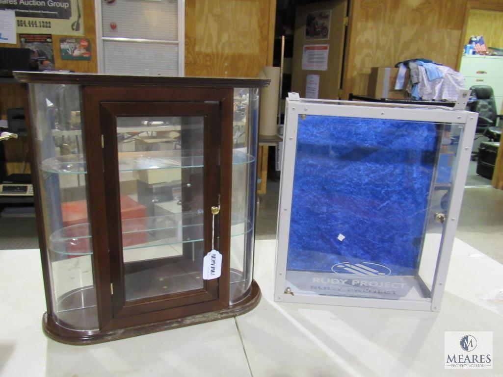 Lot 2 Display Cabinets Wall Mount Curio Shelf w/ Mirror Back & Retail Display