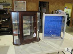 Lot 2 Display Cabinets Wall Mount Curio Shelf w/ Mirror Back & Retail Display