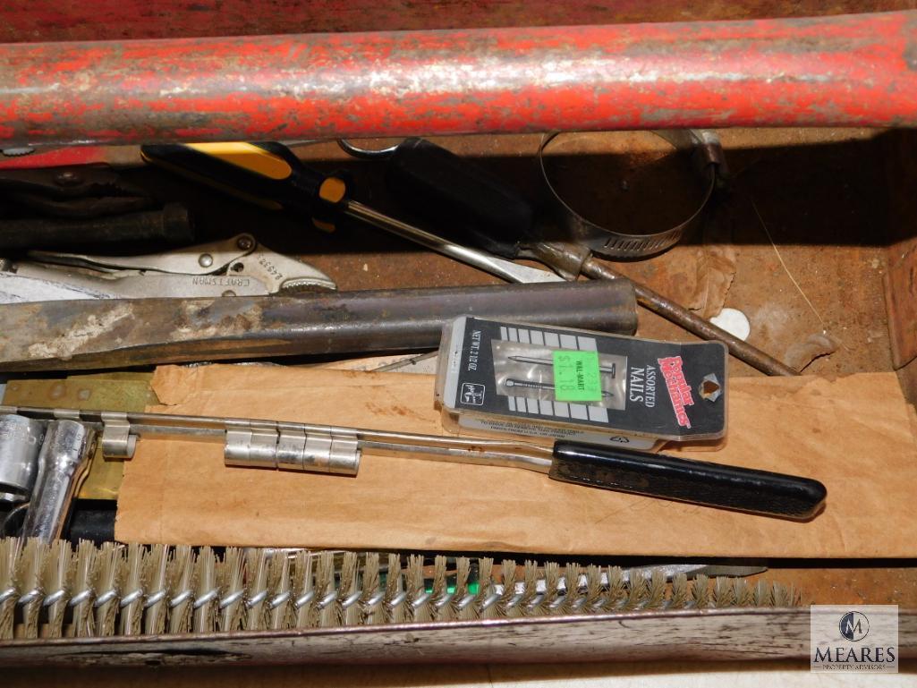 Tool Box Tray Full of Hand Tools, Sockets, Pliers, Grease Gun, Files, etc