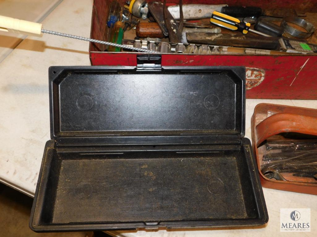 Tool Box Tray Full of Hand Tools, Sockets, Pliers, Grease Gun, Files, etc