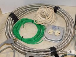 Lot Electrical Wire, Flexible Conduit, Receptacles, & Plugs