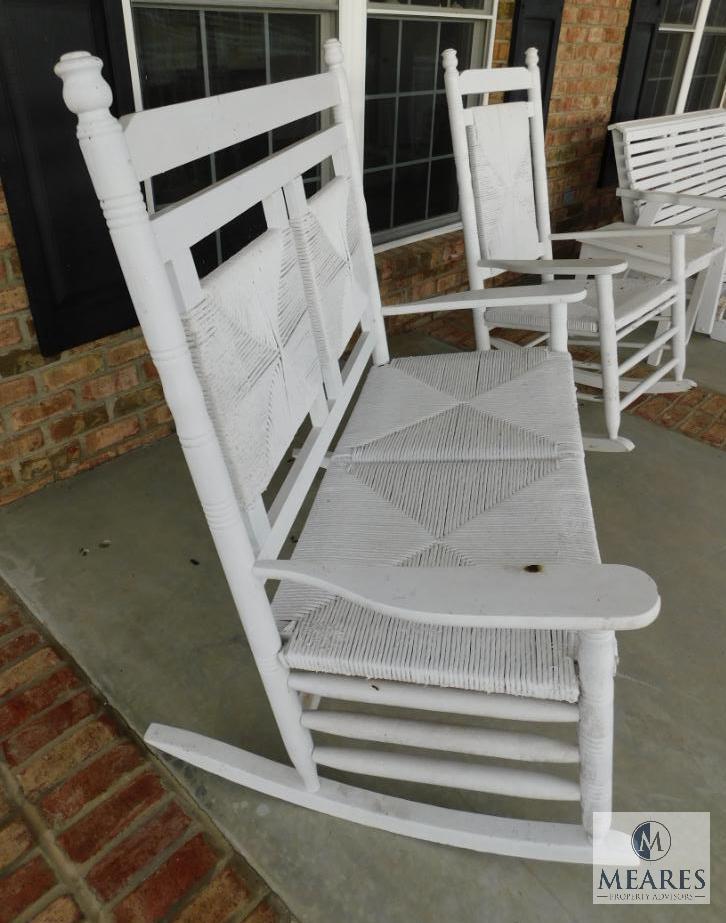 Cracker Barrel White Double Rocking Chair Wicker Seat