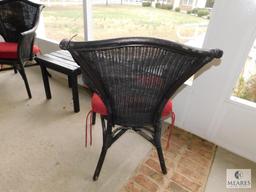 3 Piece Wicker Patio Set 2 Chairs & Wood Side Table