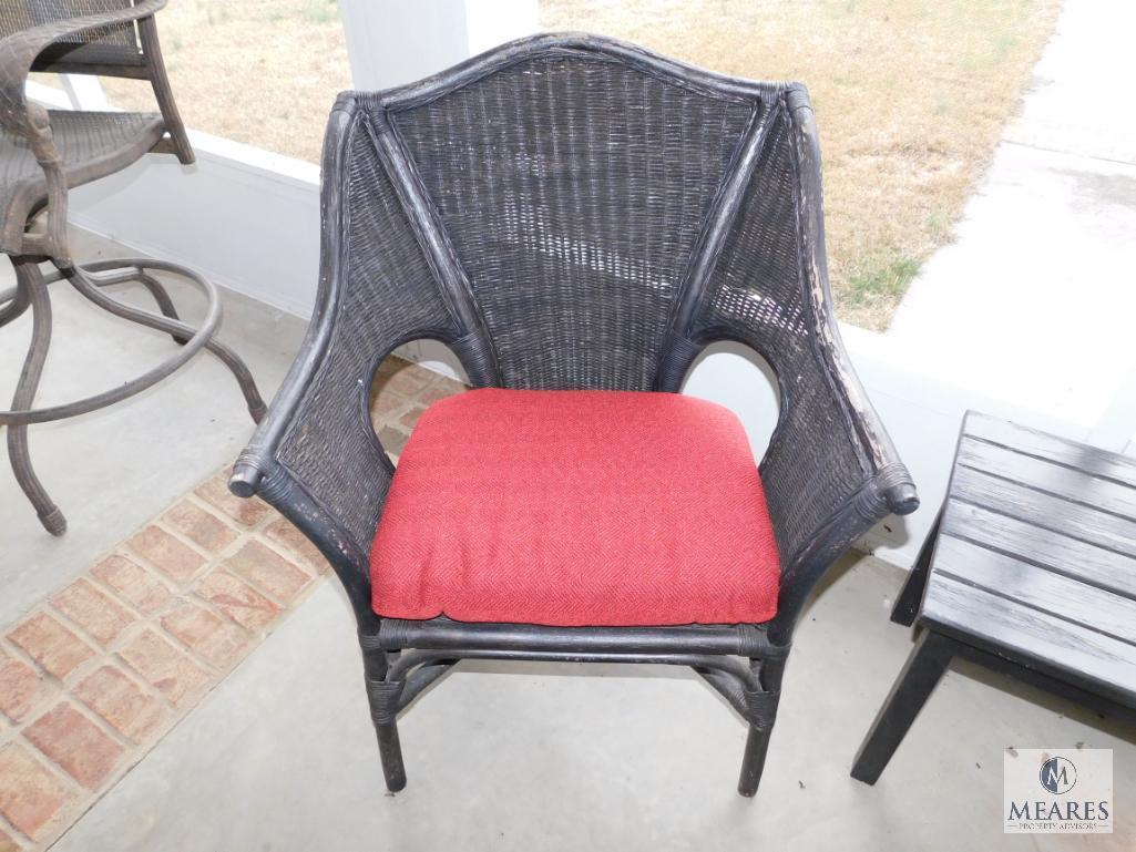 3 Piece Wicker Patio Set 2 Chairs & Wood Side Table