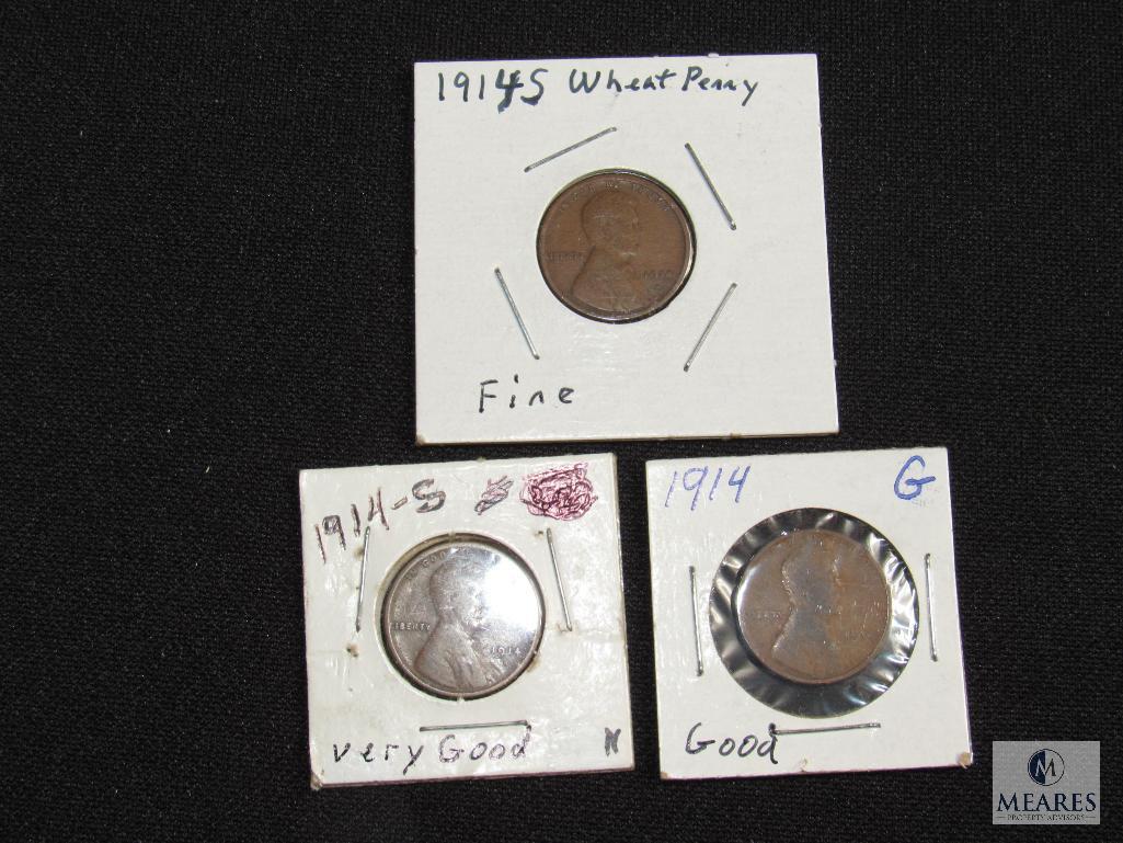 Lot 3 Wheat Penny Cent Coin 1914-S