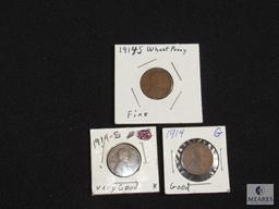 Lot 3 Wheat Penny Cent Coin 1914-S
